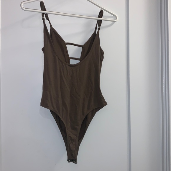 Olive Green Plunge Bodysuit - Picture 2 of 3